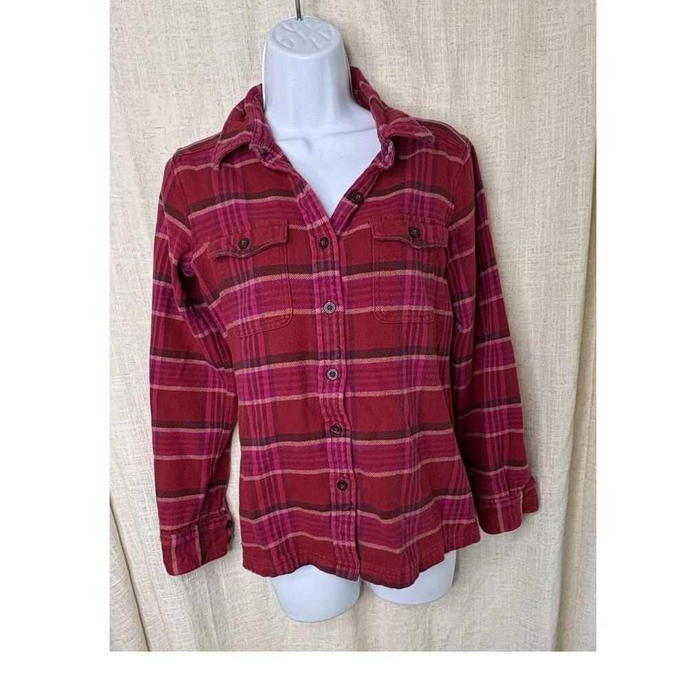 Patagonia Fjord Flannel Shirt Women's Red Pink Plaid Organic Cotton Size 2